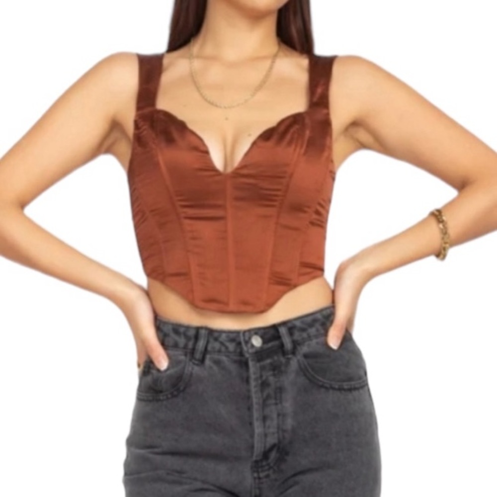 $190 JASON WU Bronze/Copper Satin Bustier Corset Top Medium Women's